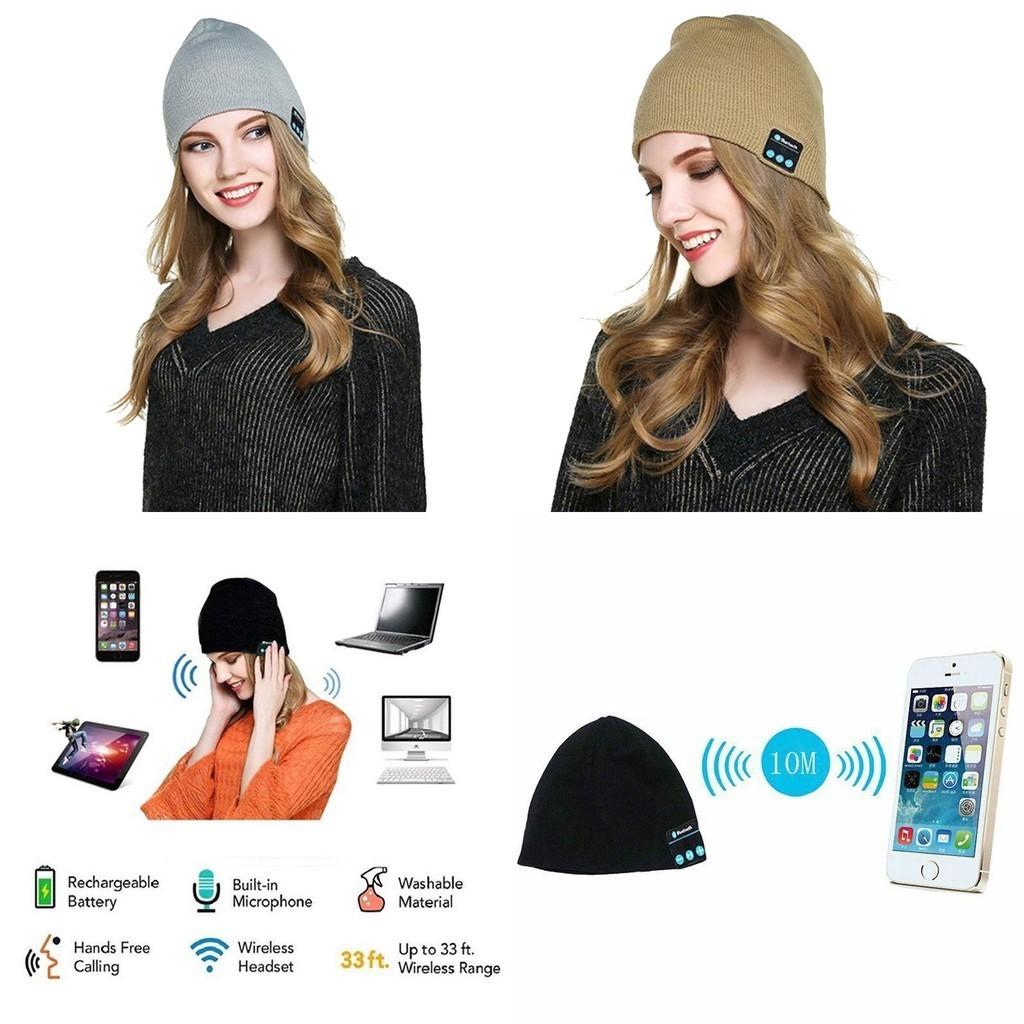 Soft Warm Beanie Hat Bluetooth Smart Cap With Wireless Headphone Set And Speaker Mic