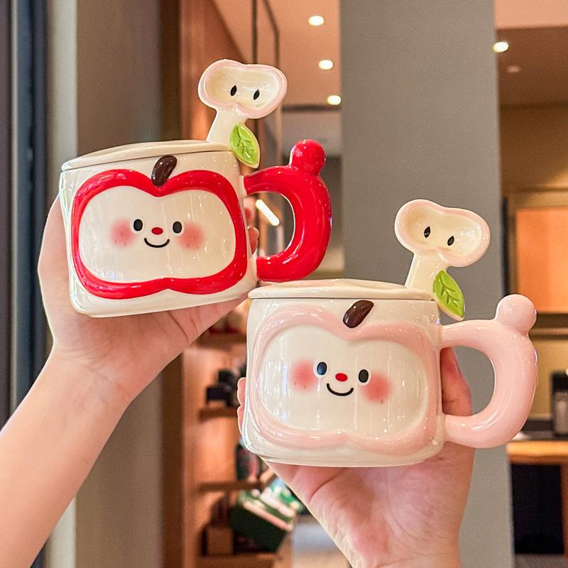 Gift Box for Girls, Cute Hand-painted Apple Ceramic Mug, Coffee Cup, Girlfriend Souvenir, Graduation Gift.