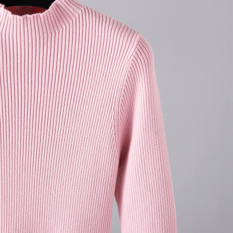 Women Autumn Winter High Neck Long Sleeve Solid Color Slim Knit High Waist Chic Dress