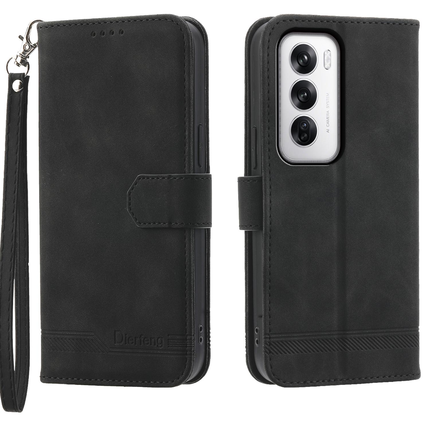 

DIERFENG DF-03 For Oppo Reno12 5G (Global) Shockproof Case Leather Wallet Phone Cover Black