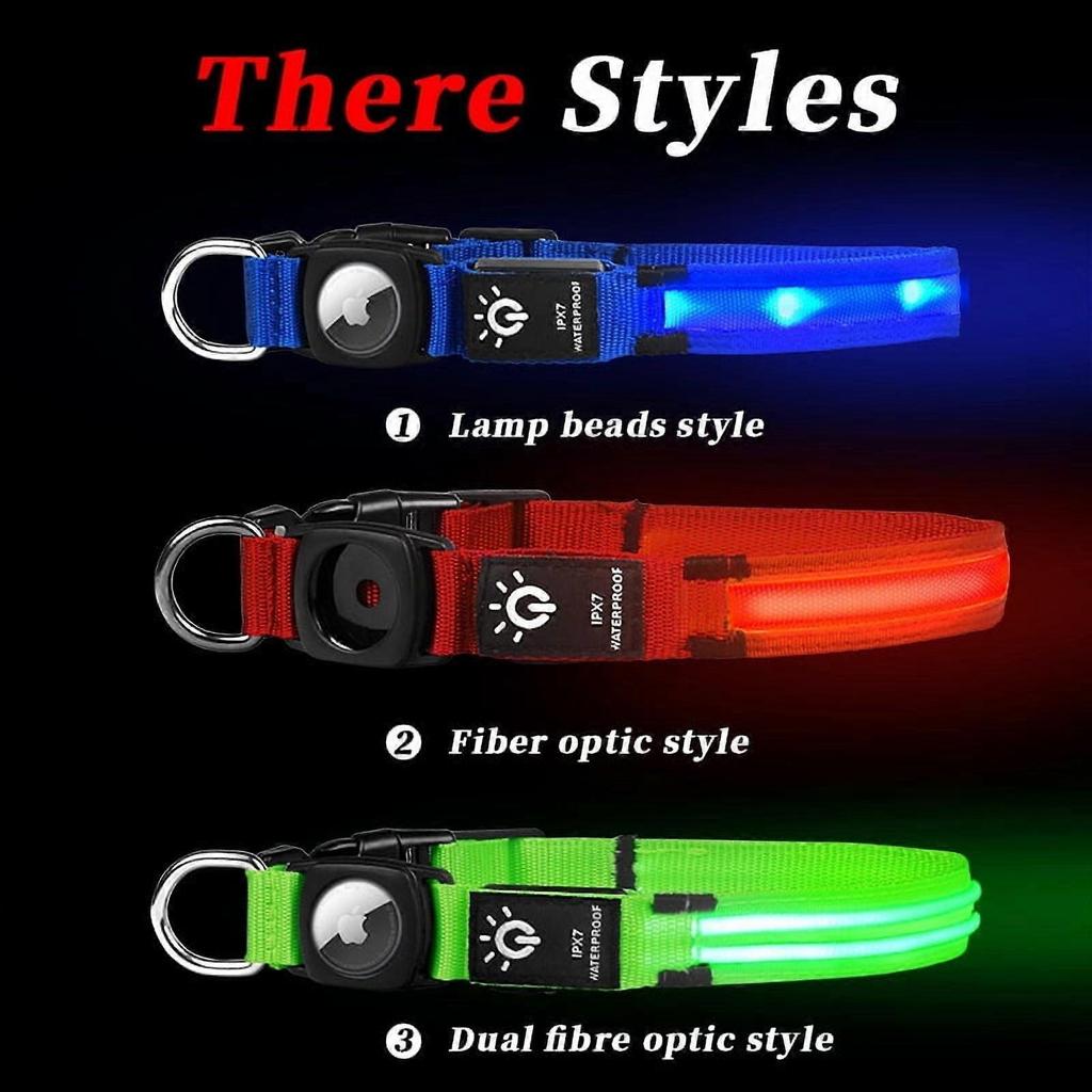 Waterproof Glowing Dog Collar with AirTag Holder, 2-in-1 Rechargeable LED Pet Collar for Night Safety & Tracking, Lasts Up to 8 Hours