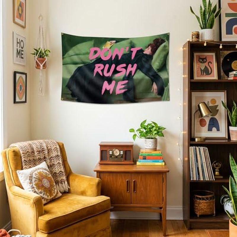 Dont Rush Me Woman Lying Sofa Quote Wall Tapestry Green Couch Pink Text Funny Humor Classic Painting Bedroom Living Room