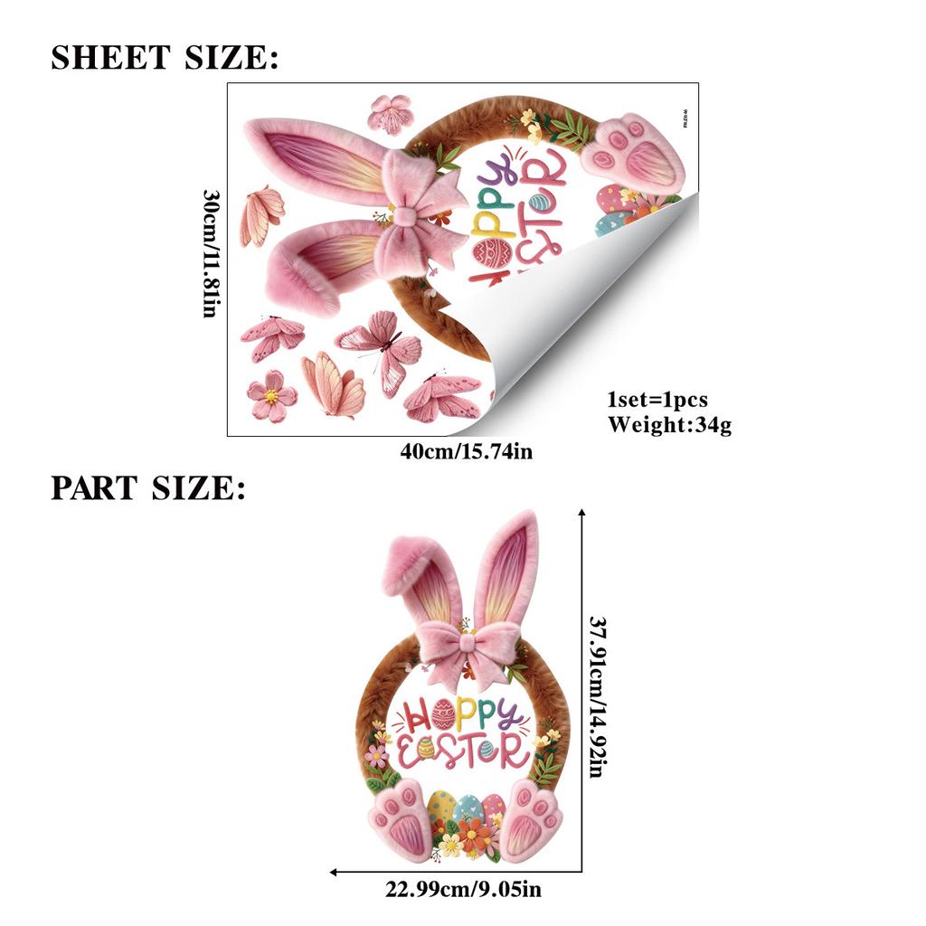 Easter Window Clings 2026 Pink Bunny with Flowers and Butterflies Static Clings for Glass Window Decoration Shop Window Decor