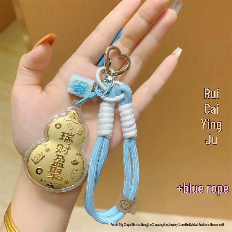Handmade 999 Pure Gold Gourd Keychain & Bag Charm - Perfect Jewelry Gift for Boyfriend/Girlfriend