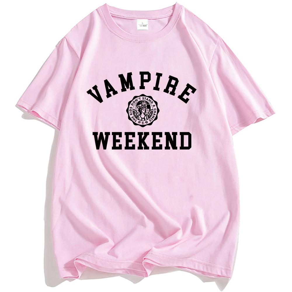 VAMPIRE WEEKEND Collegiate T-shirt Summer Short Sleeve Cotton Male Tshirts Round Neck Fashion Printing T Shirts Men Women Tees