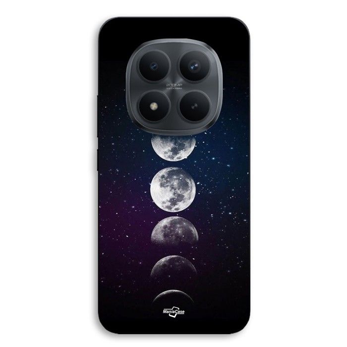 Coque de téléphone - MANIACASE - Xiaomi Redmi Note 15 Pro 5G - Silicone TPU - Lune phase nuit étoile - Noir