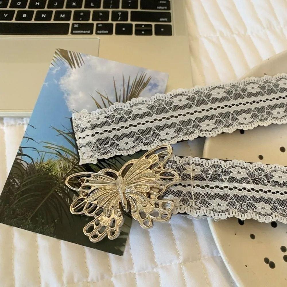 Elegant Y2k Lace Butterfly Belt Bohemian Leather Floral Waist Belt Ultra Thin Lace Waistband Women Dress