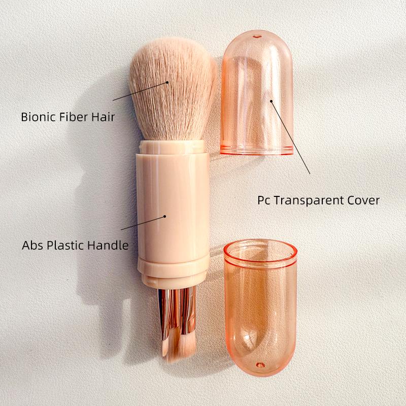 4 in 1 Multi-purpose Retractable Synthetic Hair Makeup Brush Set Compact Design Custom Logo Professional Beauty Tools Travel Size розовый