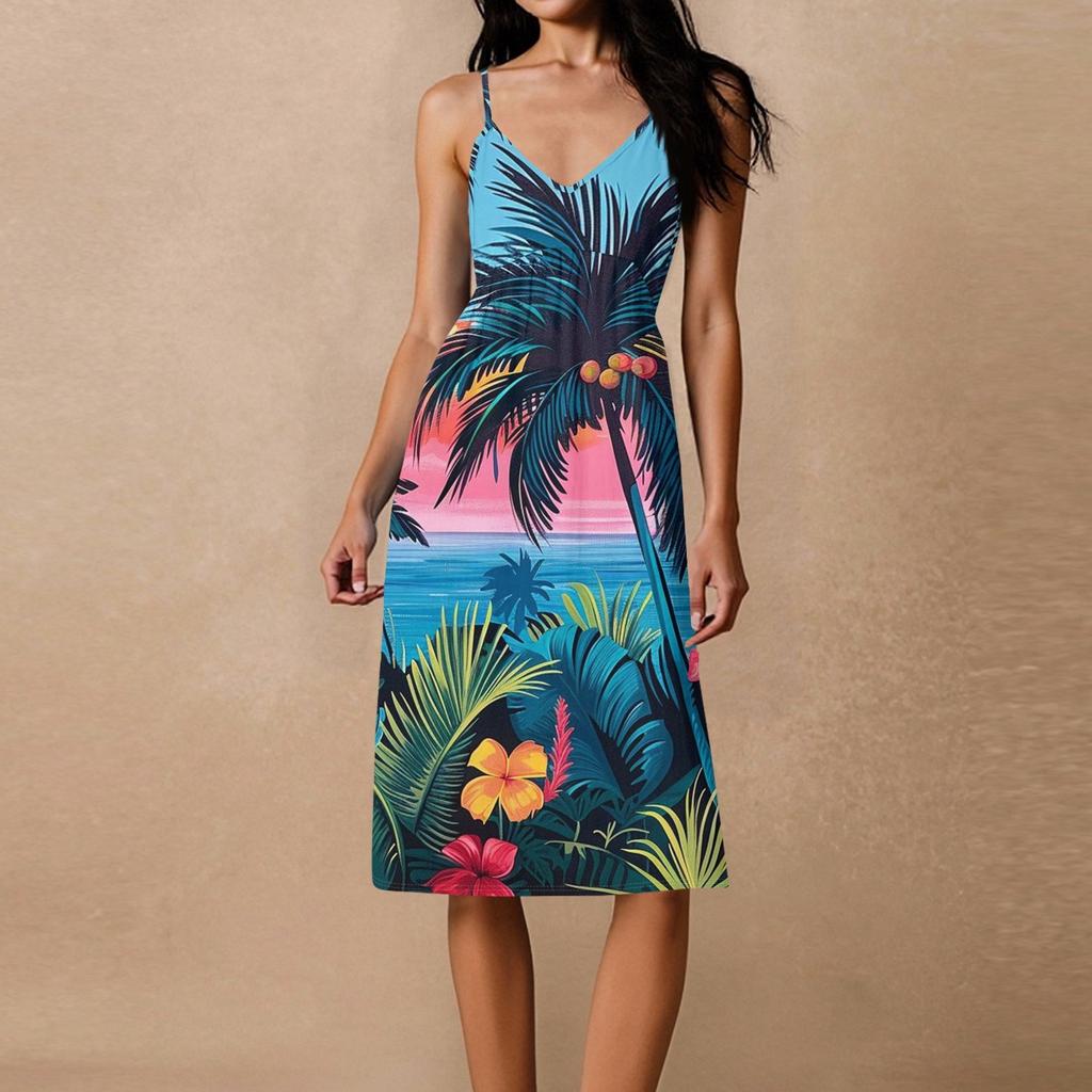 Women's Spaghetti Strap Backless Bow Loose Casual Beach Holiday Dress Sundress
