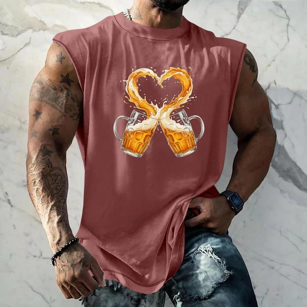 Men Sleeveless Tank Top Loose Fit Casual Streetwear Summer Muscle Shirt Beer Festival Graphic Print Lightweight Breathable Vest
