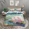Softville Cozy Town 3PCS Bedding Sets Lop Rabbit Kneeling by Stream Pinted Duvet Cover No Filling Cartoon Style Queen King Size