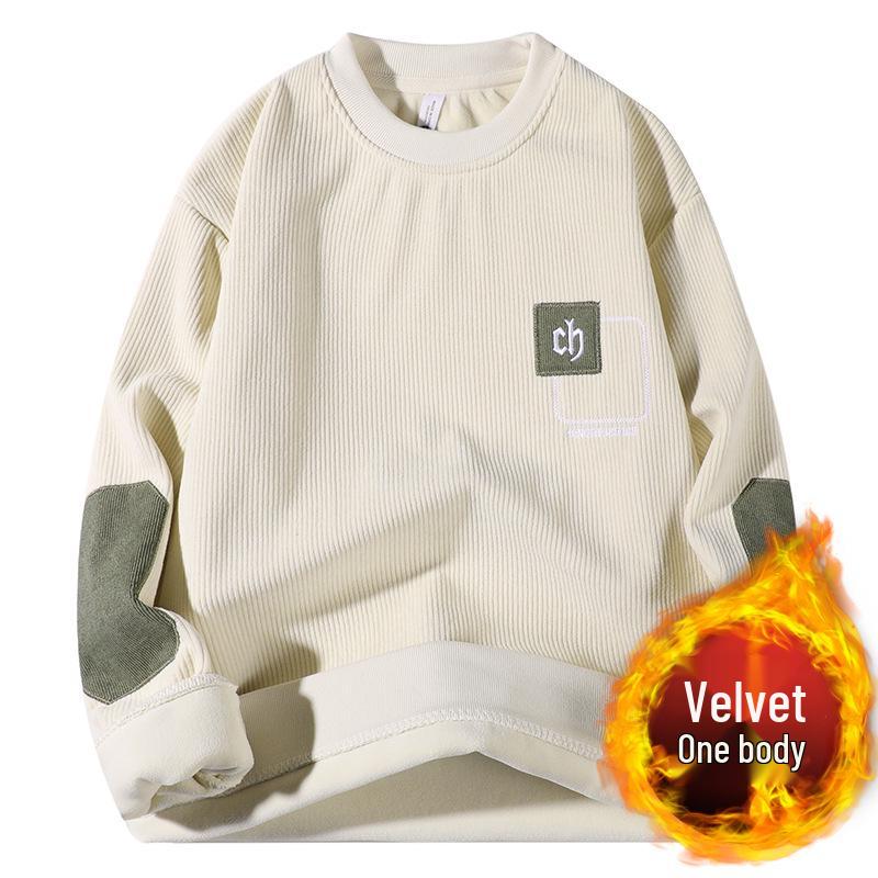 

Men s Trendy Brand 2024 Fleece-Lined Hoodie: Warm, Thickened Casual Long Sleeve Base Layer for Autumn/Winter 3XL брудно-білий