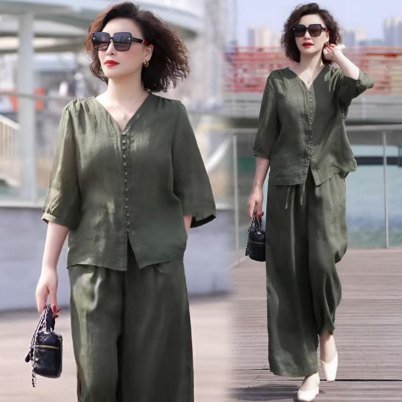 Women's Summer Casual Retro Pullover & Wide Leg Pants Set – Versatile 2025 Collection