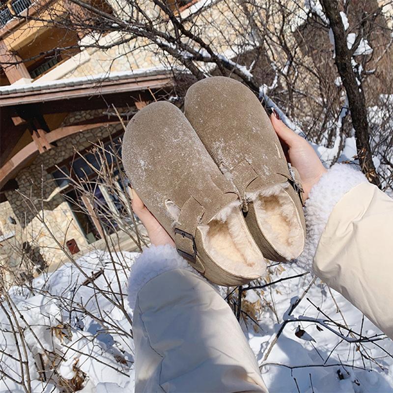 Winter Fur Shoes Women Loafers Warm Cotton Shoes Flat Non-slip Fashion Brand Ladies Winter Shoes Soft Plus Size 42