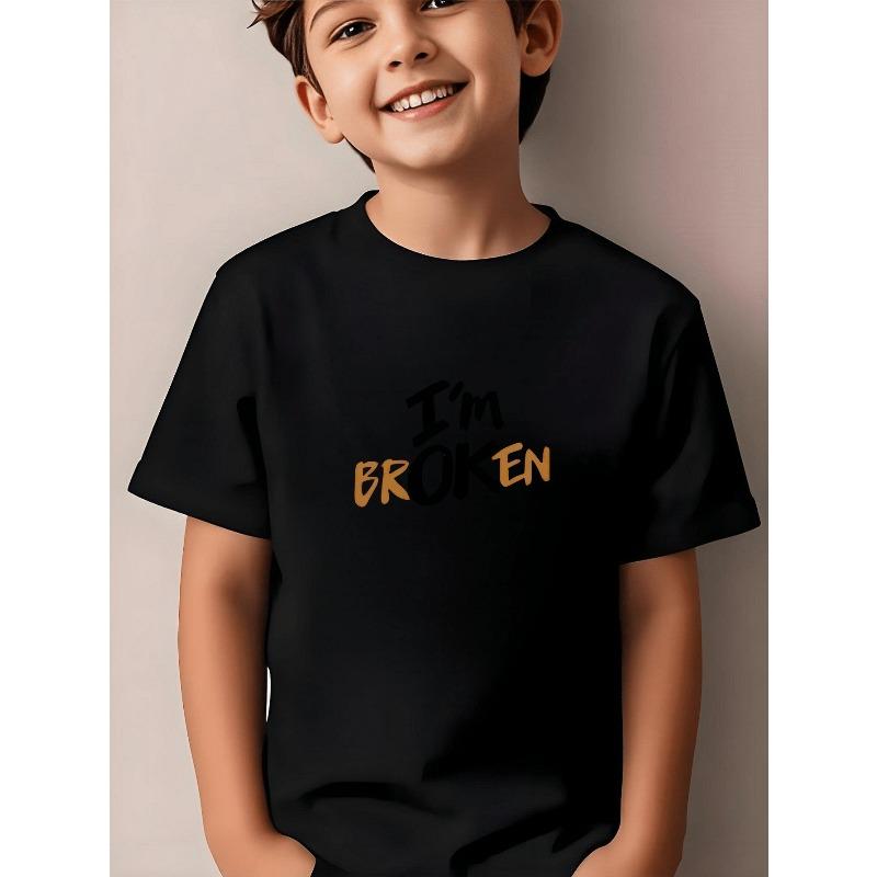 

European sizes The Boys T-Shirt Trendy English Letters, with Clear Patterns And Vibrant Colors, Making It Suitable for Everyday Casual Wear for Kids 98cm чёрный