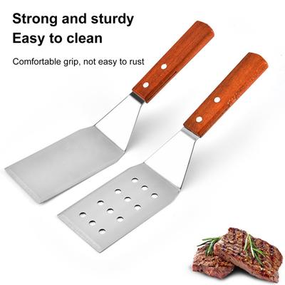 Stainless Steel Frying Spatula with Wooden Handle Non-stick Hamburger Turner Steak Pancake Burger Flipper for Restaurant