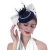 Vintage Style Pillbox Hat with Faux Pearls Mesh Feather Decor Hair Topper Headwear Weddings Events Hair Accessories