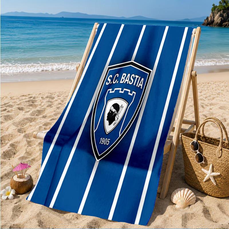 Telo da Spiaggia con Stemma Calcio SC Bastia, Asciugatura Rapida, Facile da Curare, Adatto Sia per il Fitness che per le Vacanze al Mare, Essenziale Sportivo