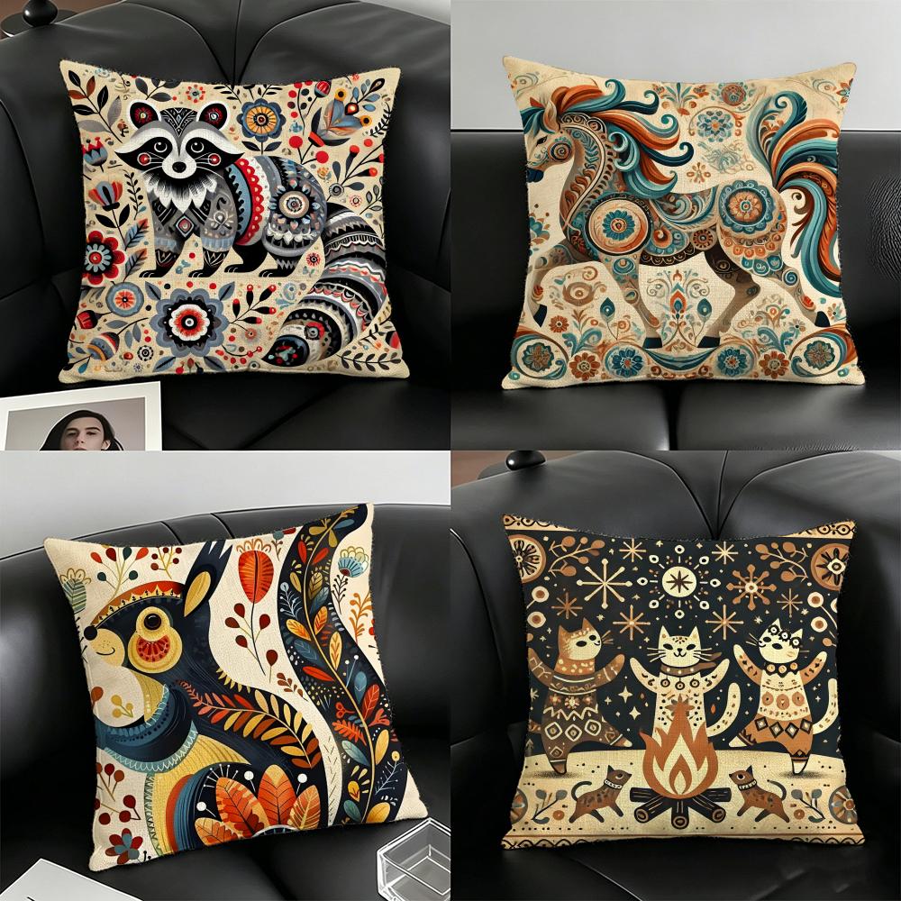 Natural Animal Flower Prints Pillow Case Linen Pillow Covers Cover For Couch Living Room Bench Patio Floor Linen Home Decor