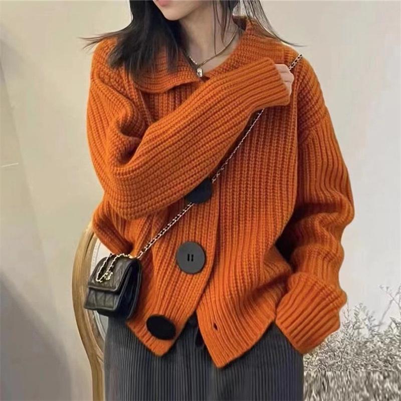 Korean Lazy Style Knit Cardigan for Women - Spring/Autumn 2025 Long Sleeve Loose Fashion with Big Buttons
