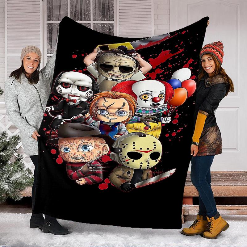 Coperta stampata a tema horror di Halloween - Perfetta per divano, letto, viaggi e uso all'aperto | Lavabile in lavatrice, accogliente e resistente.