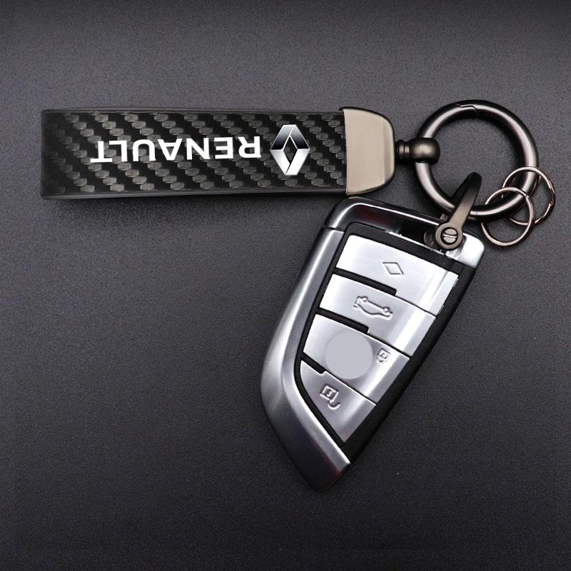 Interior Stickers Zinc Alloy Car Key Chain Ring Carbon Leather Keyring Accessories For Renault Clio QM6 Kadjar Megane Koleos Esp