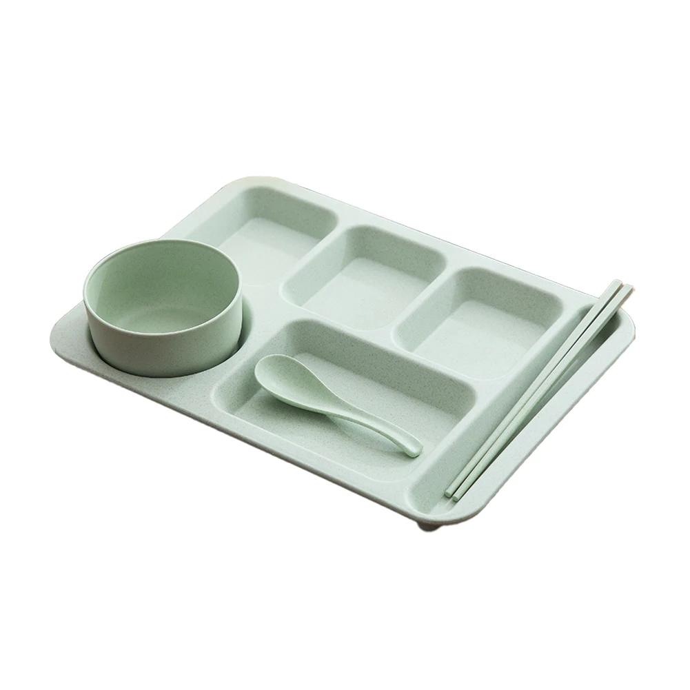 1Set Student Meal Plate Fast Food Bowls Anti-fall Household Meal Plate Separation Plate Bowl Cup Set Dinner Set Service Assiette