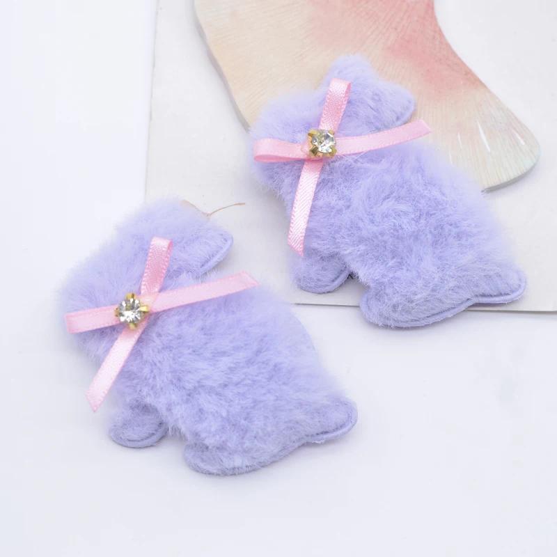 10Pcs Padded Plush Rabbit with Bow Appliques for DIY Clothes Hat Leggings Sewing Patches Headwear Hair Clips Decor Accessories