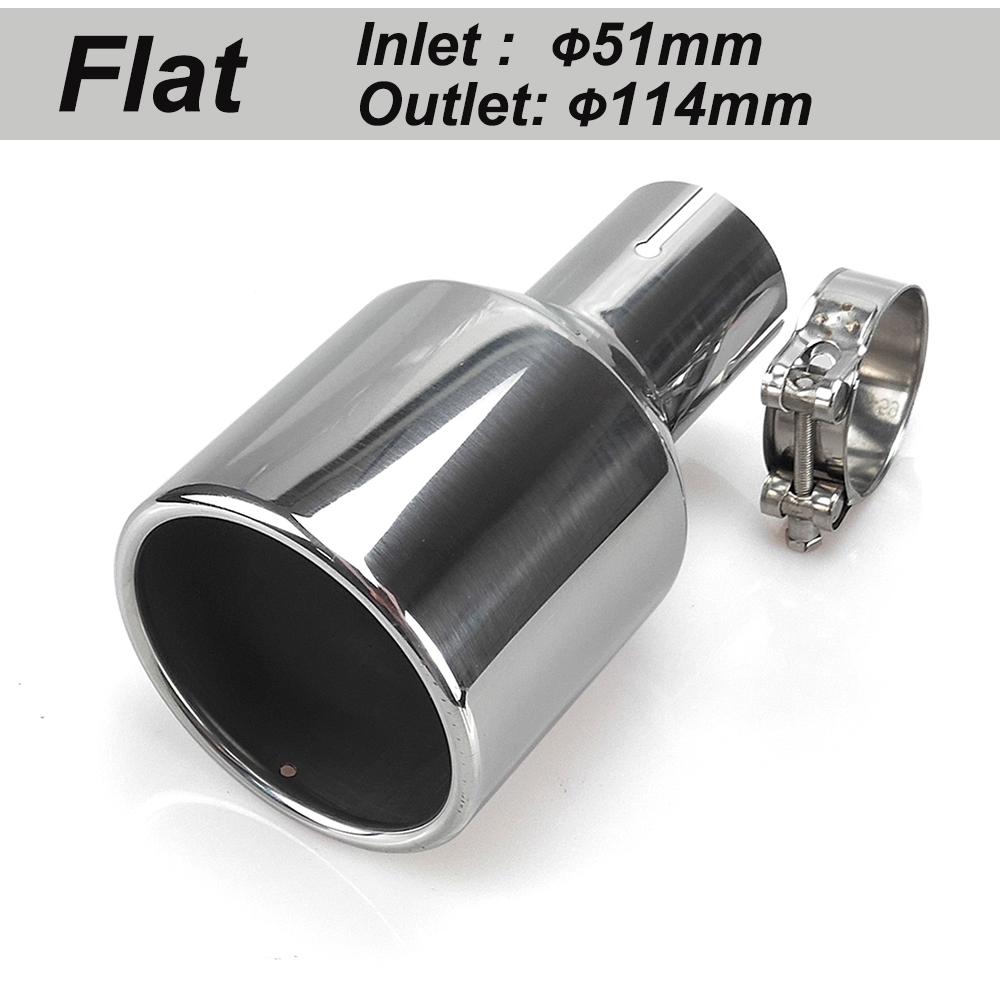 

1 Piece 114mm Outlet Universal Modification Car Accessories Silver Curly Flange Muffler Exhaust Stainless Steel Tip End Pipe Flat cut-Inlet 51mm