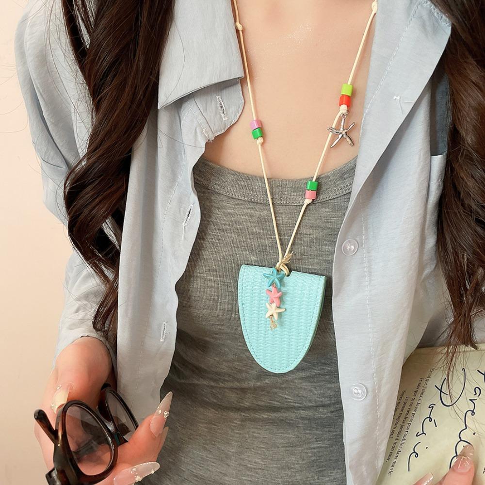 Eyewear Protector Leather Glasses Case Necklace Starfish Conch Stone Glasses Storage Chain Women