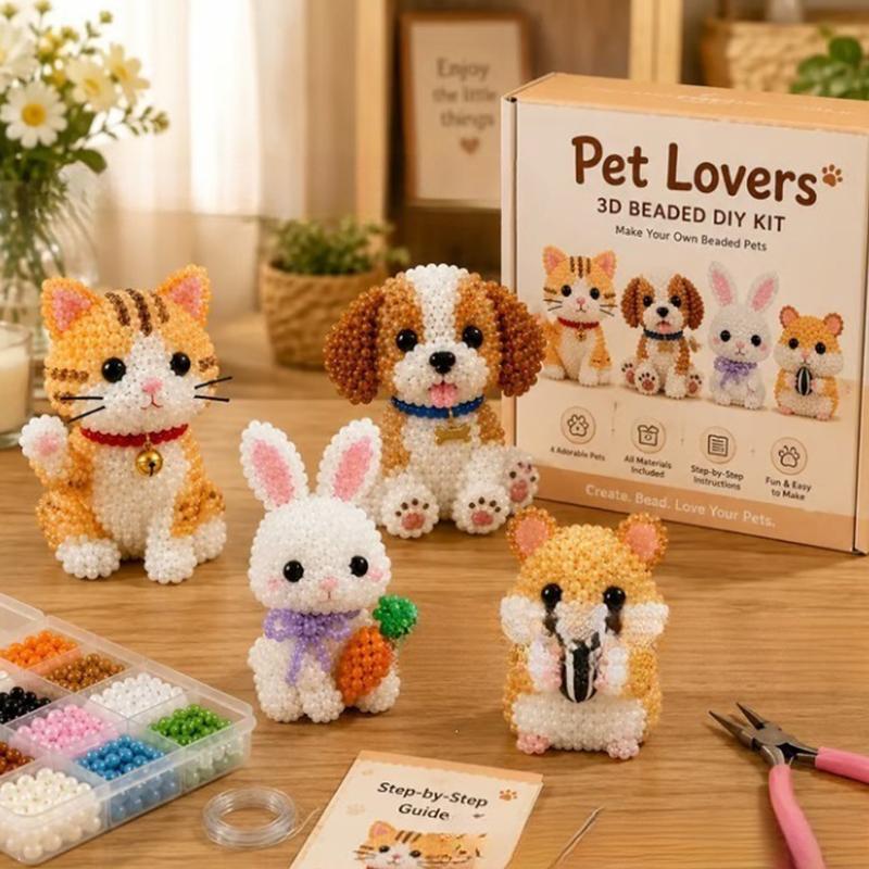Kit Artigianale Animale con Perline 3D Nessuna Esperienza Richiesta Set di Perline Animali Fai-da-te per Principianti Divertente Hobby per Alleviare lo Stress per Adulti Adolescenti