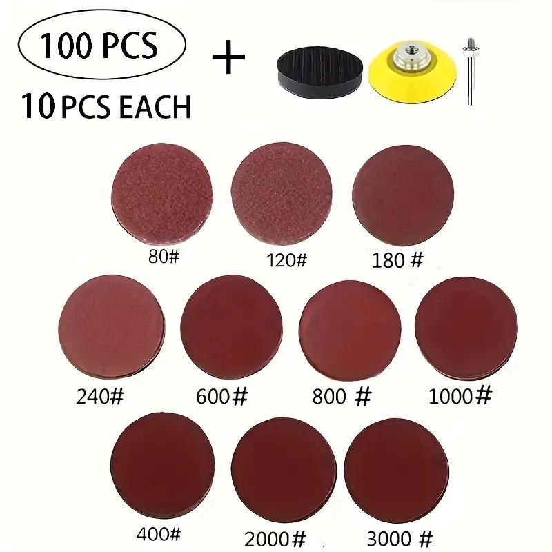 50/100/300Pcs 2-inch drill sander with back plate 1/4 "shank sand pad kit, including 80-3000 grain size sandpaper
