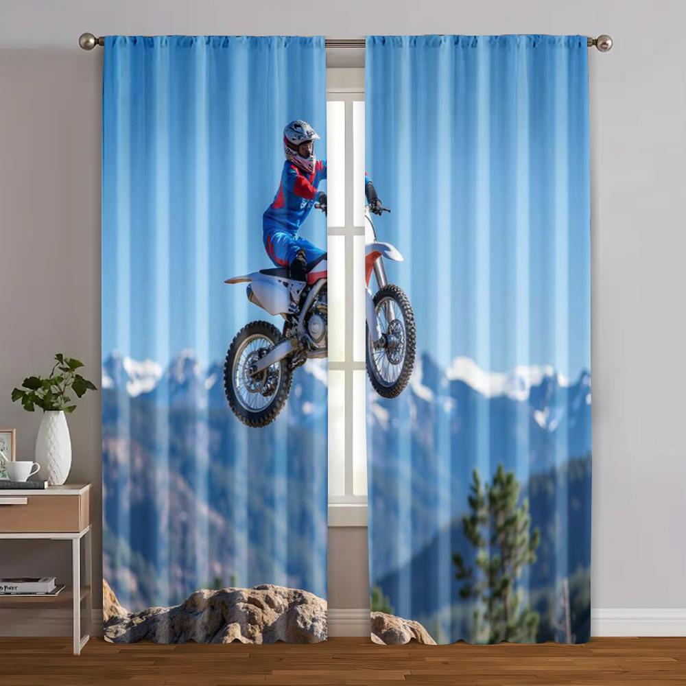 

2pcs, Creative Curtains Motocross Bike Style Stunt Machine Washable Polyester (without rod) Stuff Clearance Perfect for Bedroom, 29x65in(75x166cm)