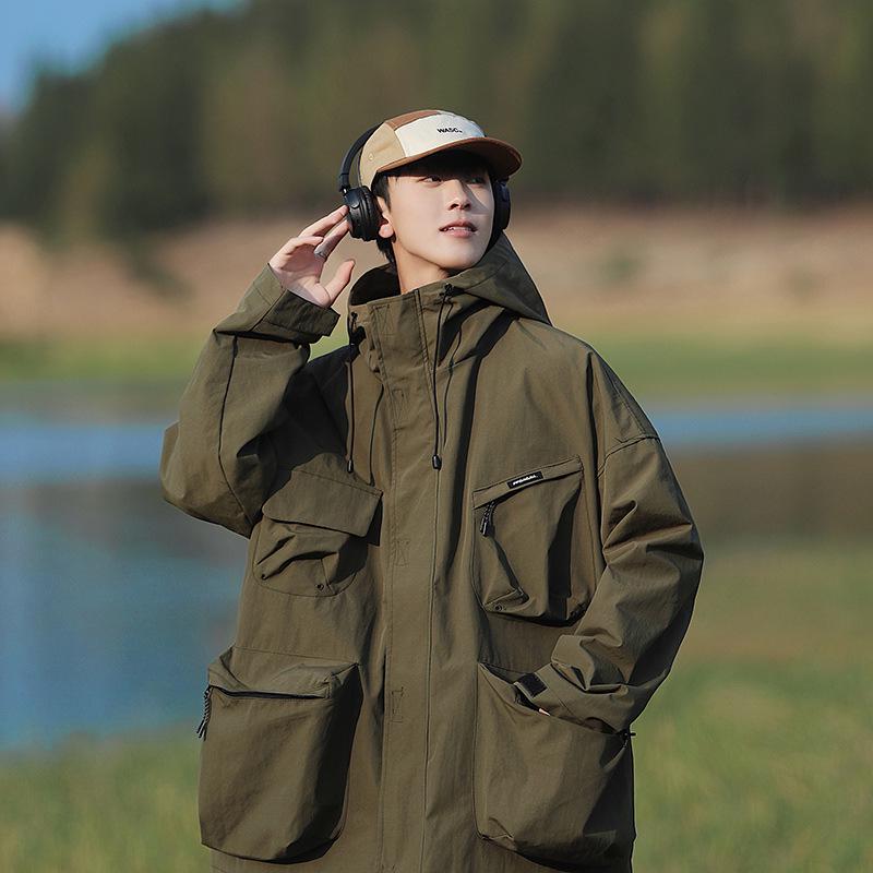 

Мужская винтажная оранжевая водонепроницаемая куртка с капюшоном для работы на открытом воздухе M зелёный