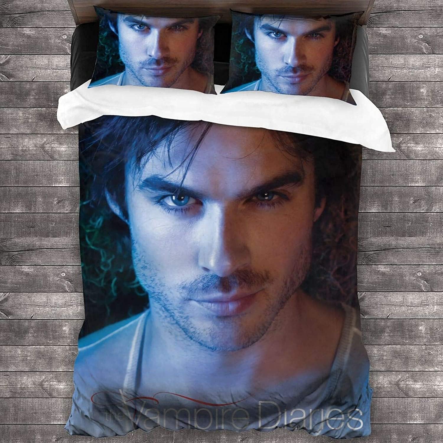 Horror Vampire Fan Item Bedding Set Children 2-Piece Soft Microfibre Quilt Cover For Adults,Damon Salvatore Bed Duvet Cover Set 90×200cm&Duvet Cover