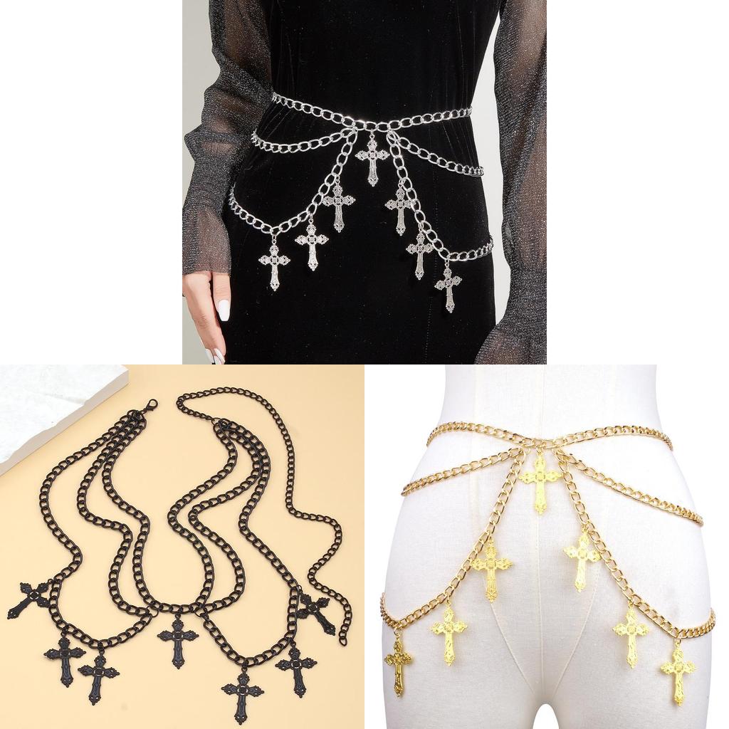 Eur American Fashion Cross Pendant Waist Chain With Layered Body Chain For Adults