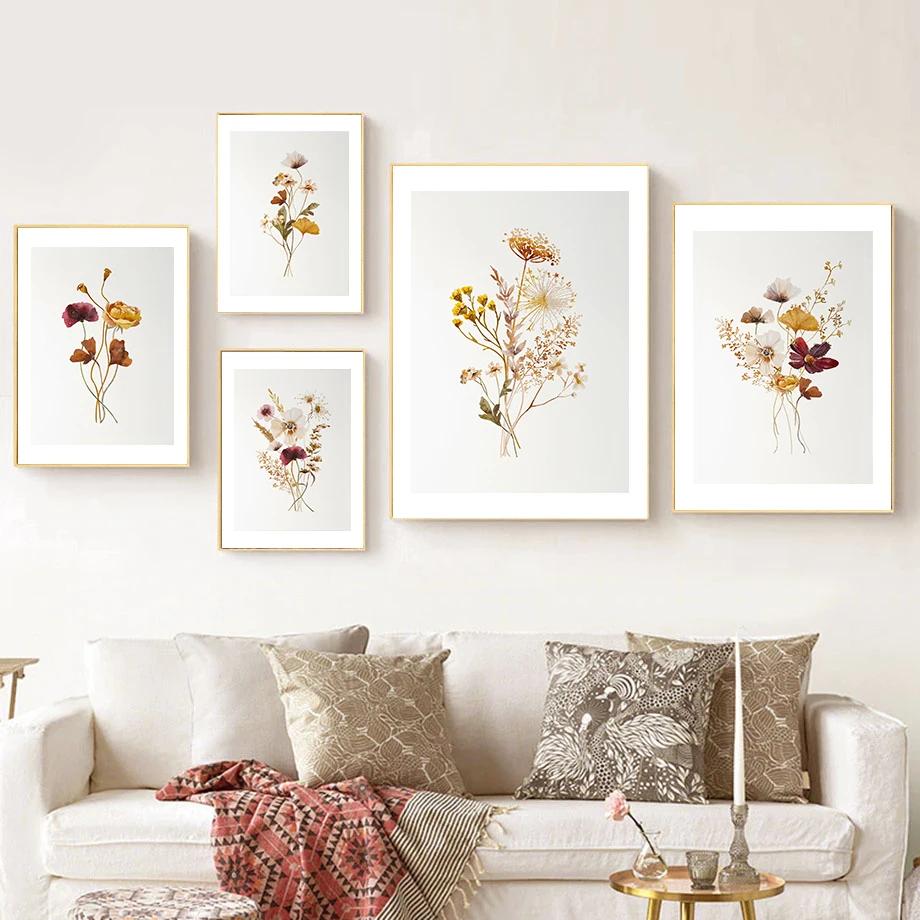 Boho Floral Artwork Watercolor Botanical Print Wildflowers Bouquet Wall Art Canvas Painting Nordic Poster Home Living Room Decor