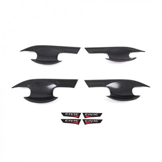4pcs ABS Carbon Fiber Door Handle Bowl Cover Trim For Honda Civic 11th
