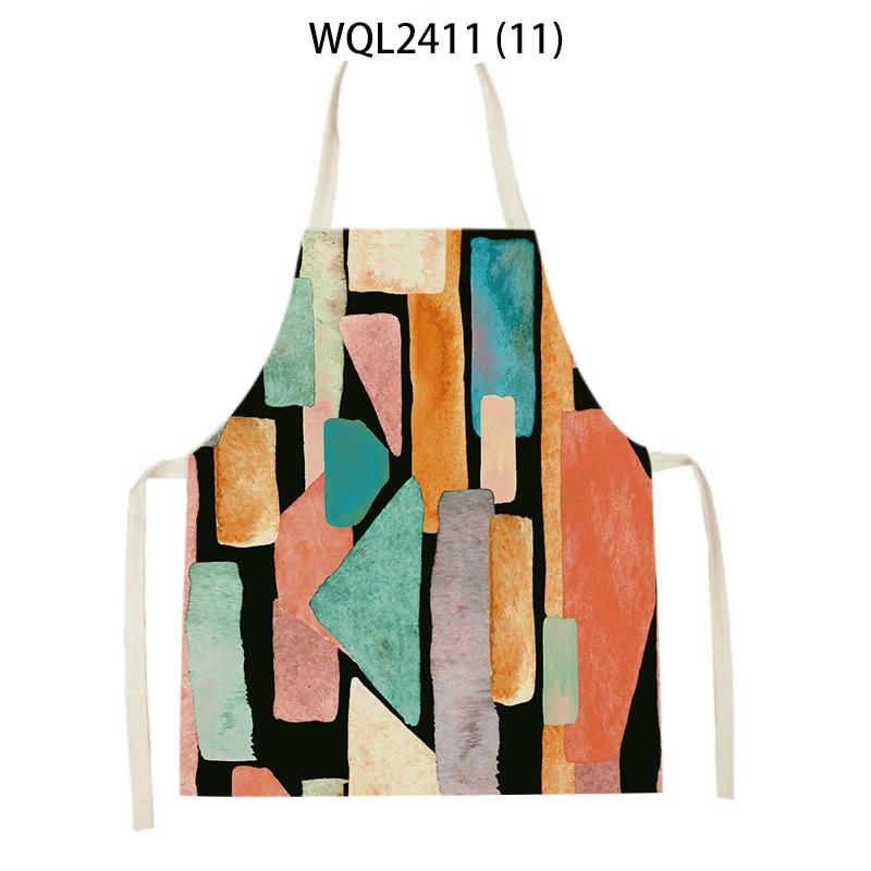 Geometry Stripe Triangles Pattern Kitchen Apron for Women Linen Bibs House Cleaning Pinafore Home Cooking Apron Accessories