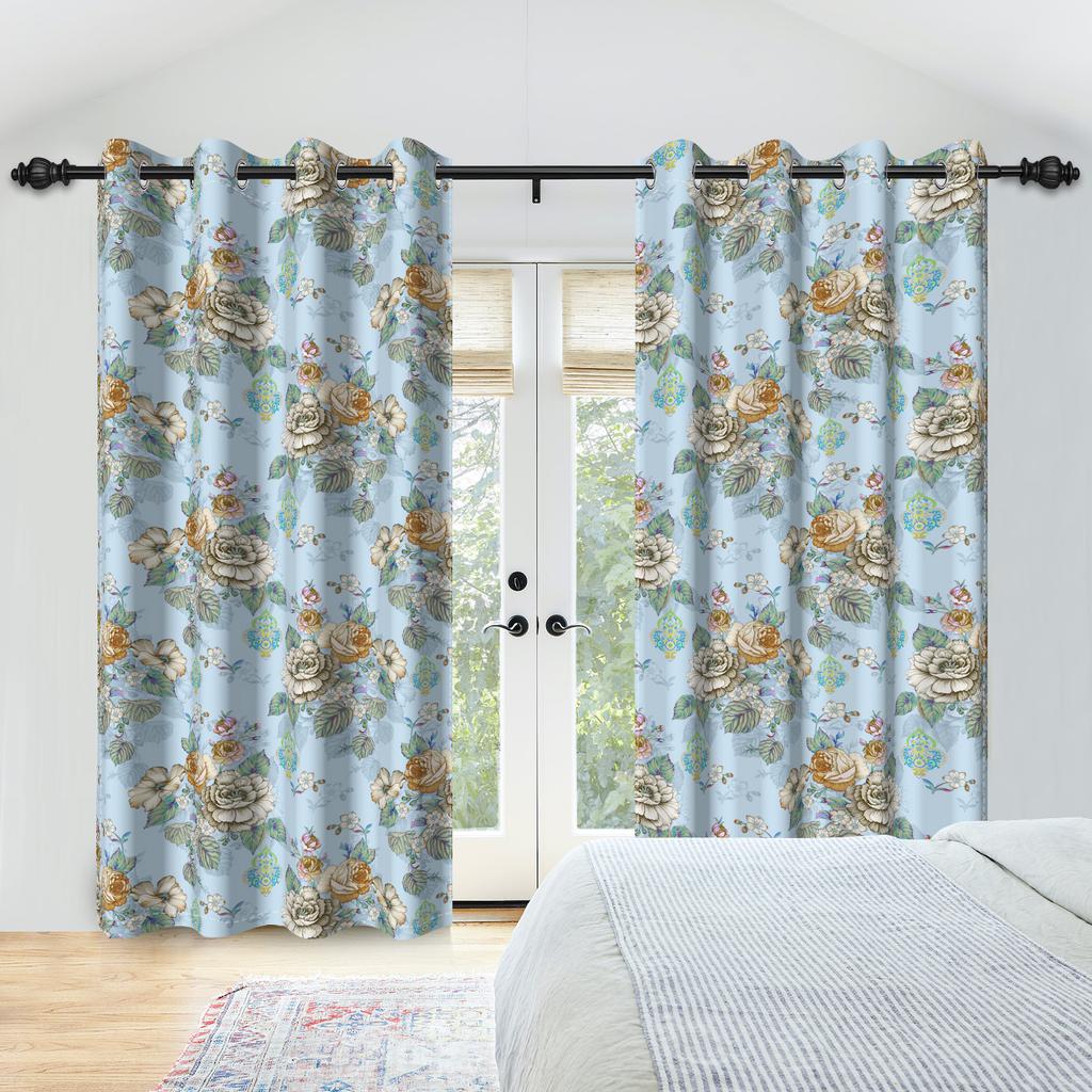 2Pcs Floral Botanical Print Curtains Natural Flowers Farmhouse Drapes Living Room Bedroom Kitchen Decoration Blackout Curtains