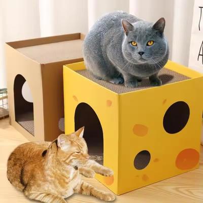 Planche à gratter pour chat Protège les meubles Jouets pour aiguiser les griffes Chat de dessin animé Papier ondulé Résistant à l'usure Nid pour chat Accessoires pour chat