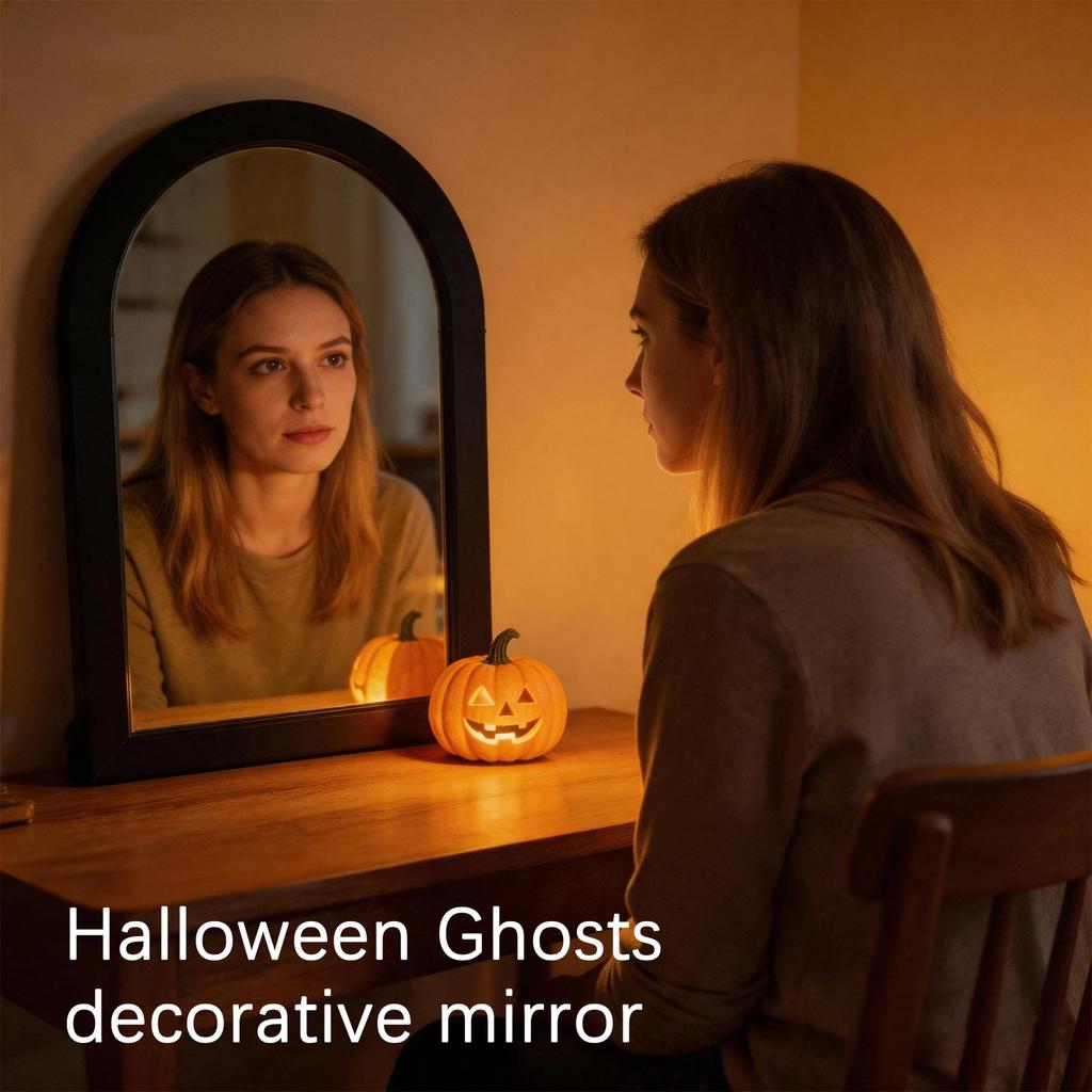 Artesanía de Metal Halloween Espejo Fantasma Holográfico Pieza Decorativa para Ambiente Festivo Único Adorno de Arte para Exhibición en el Hogar