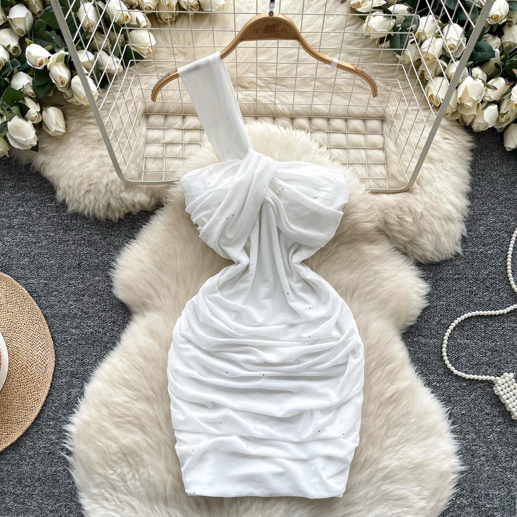 Summer Women One Shoulder Strapless Sexy Bling Bling Slim Sheath Bodycon Mini Short Club Party Dresses