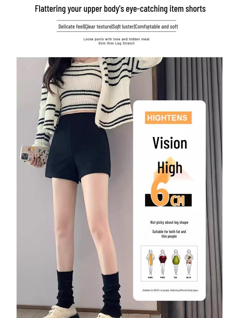Women's Black High-Waist Slimming Suit Shorts - 2025 Summer Korean Style