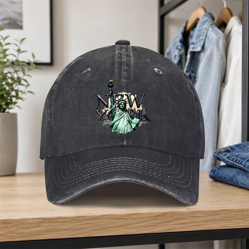 Vintage New York Statue Of Liberty Washed Baseball Cap Unisex Adjustable Duckbill Cap