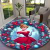 Red Christmas Wreath Floral Carpet, Non-slip Office Chair Rug, Digital Print Home Round Rug, Unique Festival Decorations