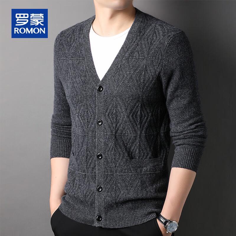 ROMON Men's 100% Cashmere Thickened V-Neck Cardigan