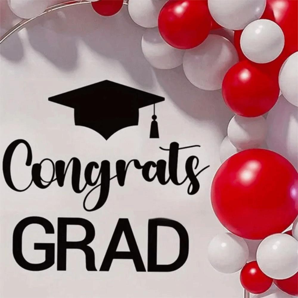 Self Adhesive Congrats Grad Letter Sign Sticker Black Cap Graduation Party Backdrop  Photo Props