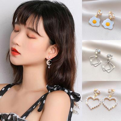 Mode Schleife Ohrringe Perle Ohrclips Blume Stern Mond Schmuck