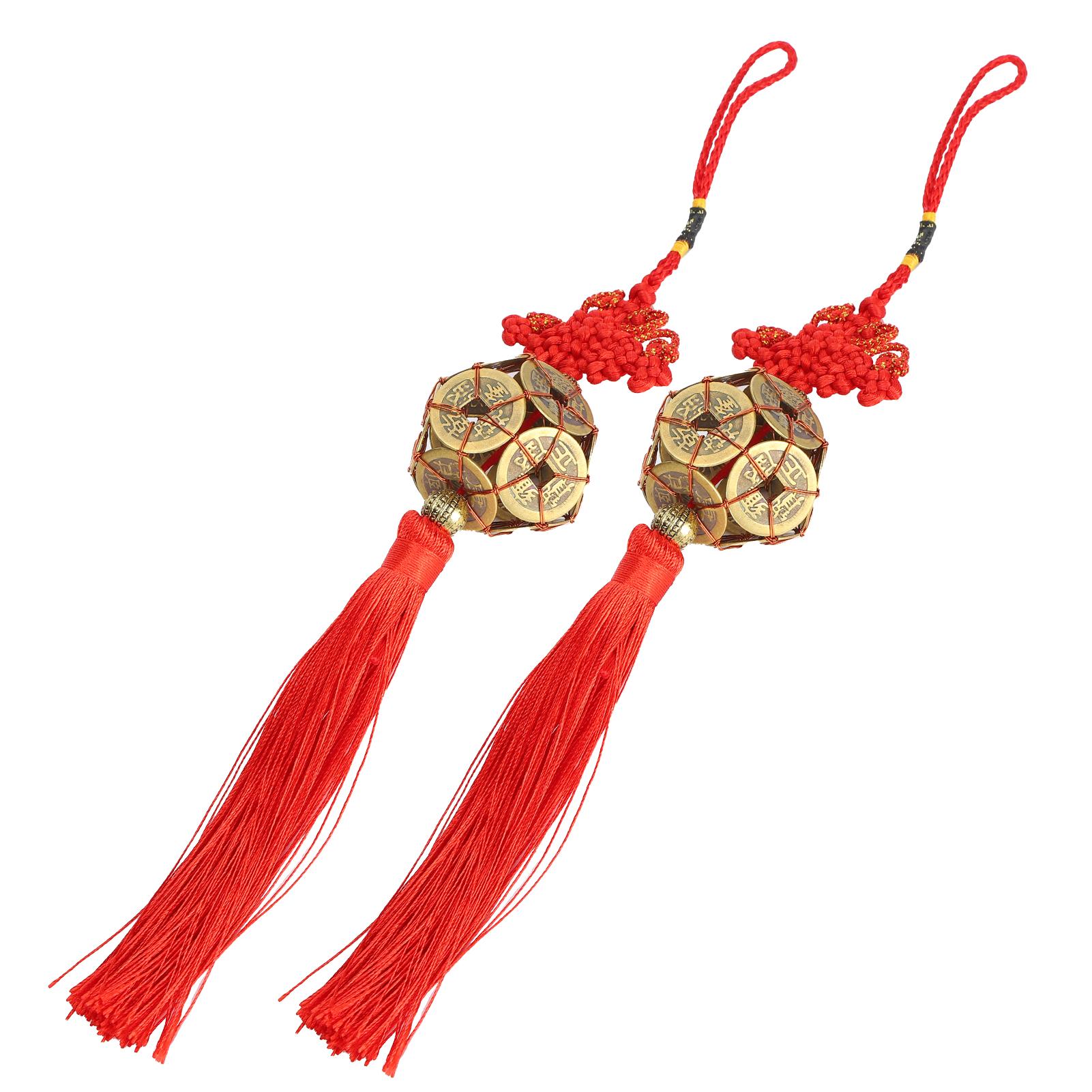 

2Pcs Chinese Fortune Coins and Knot Pendant Ancient Coins Ornament Hanging for Car Bag